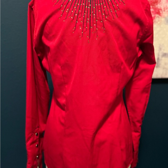 Panhandle Slim Red Embroidered Bling Western Shirt With Snap Closure - Picture 5 of 10